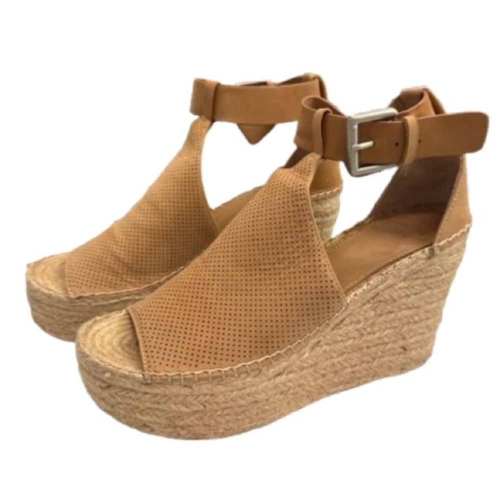 Marc Fisher Womens Perforated Suede Wedge Espadrille Platform Sandals Annie- 9